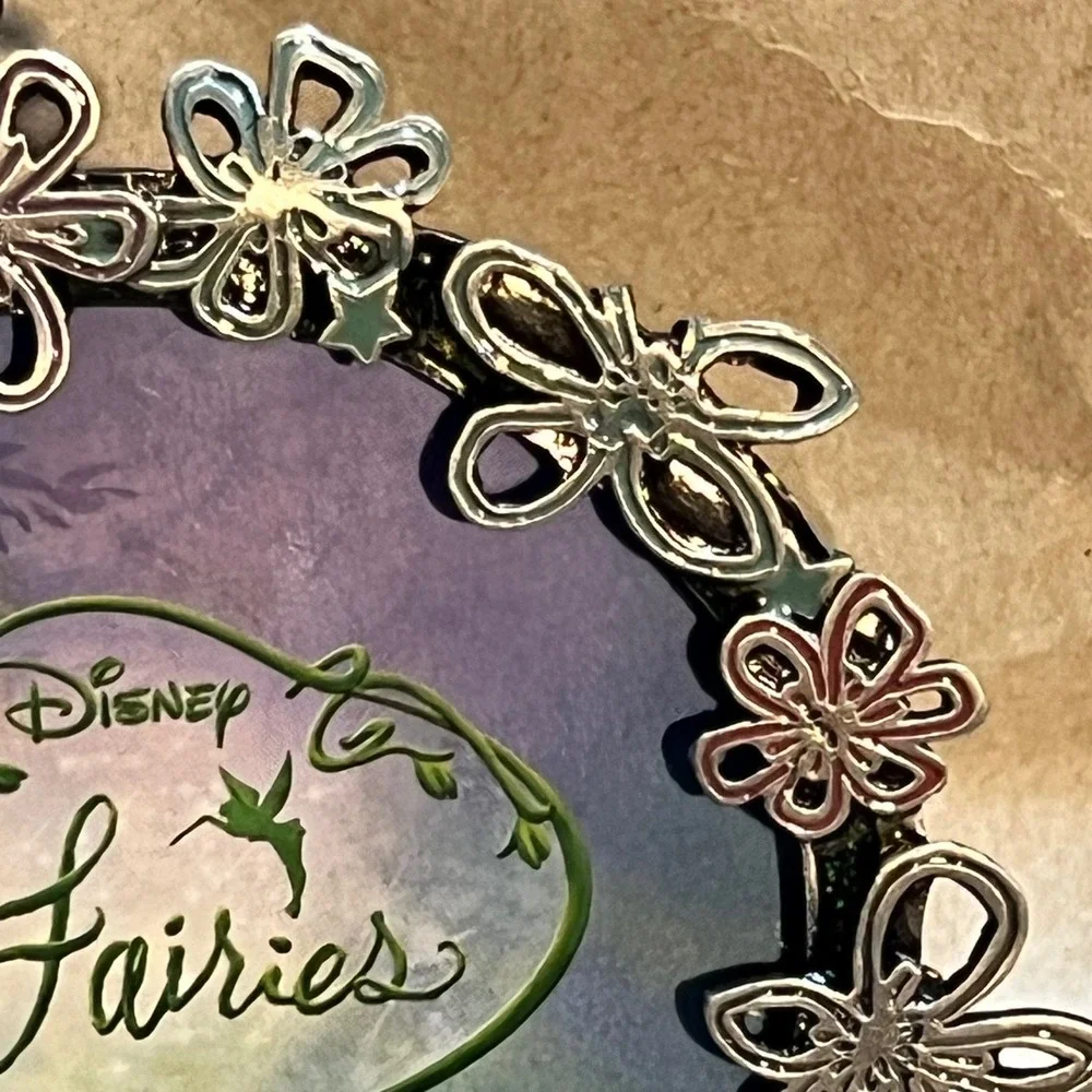 Disney 3.5x3.5 Picture Frame Silver Tinker Bell Fairies Floral Pewter Tone Artco
